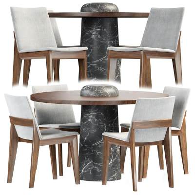 现代大理石圆形餐桌椅-D1